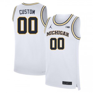 #00 Custom Michigan Wolverines White Men's Jersey Replica College Basketball 116845-194