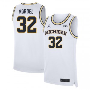 #32 Malick Kordel Wolverines White Men Jerseys Replica College Basketball 930038-706