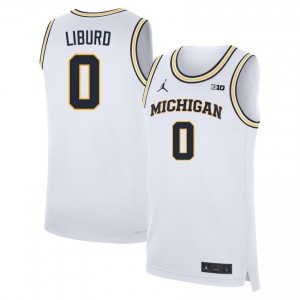 #0 Ricky Liburd University of Michigan White Mens Jerseys 2025 College Basketball 505989-354