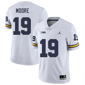 #19 Rod Moore University of Michigan White Men's Jersey Embroidery College Football 261118-599