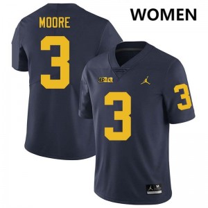 #3 Fredrick Moore University of Michigan Navy Womens Jerseys NCAA College Football 765026-612
