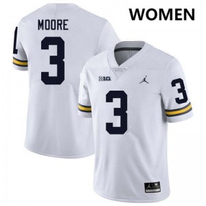 #3 Fredrick Moore Wolverines White Women's Jersey Official College Football 721169-343