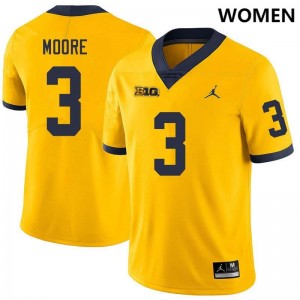 #3 Fredrick Moore Wolverines Yellow Women's Jersey Replica College Football 528940-994