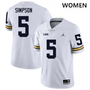 #5 Anthony Simpson University of Michigan White Women Jersey NCAA College Football 141315-479