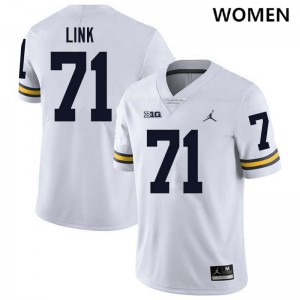#71 Evan Link Michigan White Women's Jerseys Replica College Football 294160-521