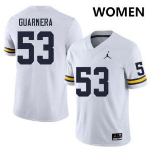 #53 Jake Guarnera Michigan Wolverines White Women's Jersey Game College Football 409720-489