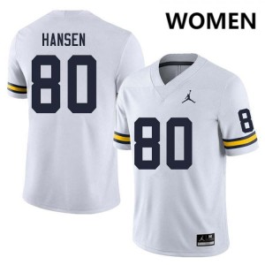 #80 Hogan Hansen Wolverines White Women Jersey Replica College Football 972411-479