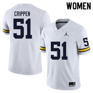 #51 Greg Crippen Michigan White Womens Jersey 2025-26 College Football 378176-138