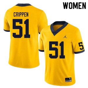#51 Greg Crippen Wolverines Yellow Women's Jerseys Limited College Football 683524-848