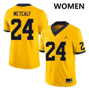 #24 Tevis Metcalf Michigan Wolverines Yellow Women Jersey Official College Football 565368-976