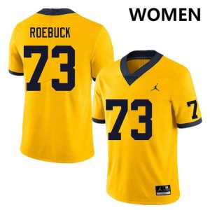 #73 Ben Roebuck Michigan Wolverines Yellow Women's Jerseys Replica College Football 631600-356
