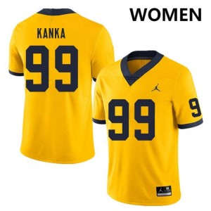 #99 Bobby Kanka Michigan Yellow Womens Jersey Official College Football 380985-364