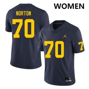 #70 Brady Norton University of Michigan Navy Women's Jersey Replica College Football 447593-696