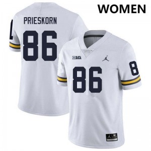 #86 Brady Prieskorn University of Michigan White Women's Jerseys Game College Football 857625-409
