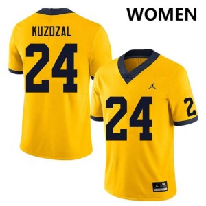 #24 Bryson Kuzdzal Michigan Yellow Womens Jersey Limited College Football 862441-783