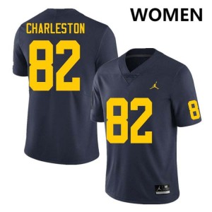 #82 C.J. Charleston Michigan Wolverines Navy Women Jersey Embroidery College Football 358176-601