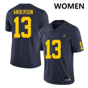 #13 Caleb Anderson Michigan Wolverines Navy Women Jersey Alumni College Football 330084-265