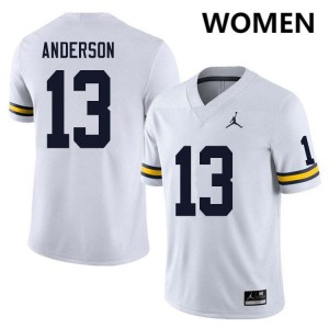 #13 Caleb Anderson Michigan Wolverines White Women Jerseys 2025-26 College Football 452973-154