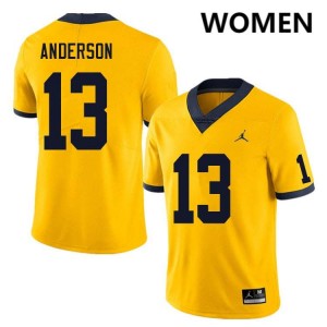 #13 Caleb Anderson University of Michigan Yellow Womens Jersey Game College Football 720568-586