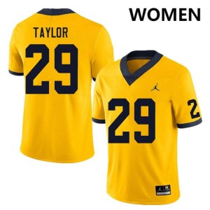 #29 Chase Taylor Michigan Wolverines Yellow Womens Jerseys High School College Football 972632-740
