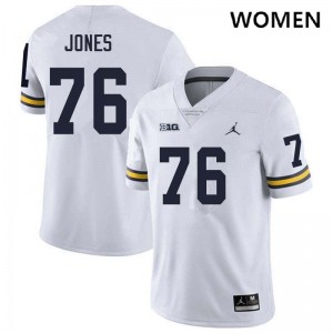 #76 Connor Jones Michigan Wolverines White Women's Jersey High School College Football 643685-168