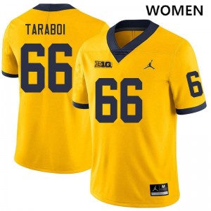 #66 Dan Taraboi Michigan Wolverines Yellow Women Jerseys NCAA College Football 989755-365