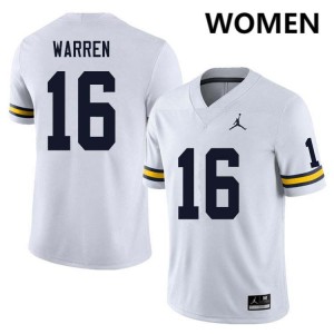 #16 Davis Warren Wolverines White Womens Jerseys NCAA College Football 807683-288