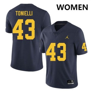#43 Deakon Tonielli Michigan Wolverines Navy Womens Jersey Alumni College Football 328105-399