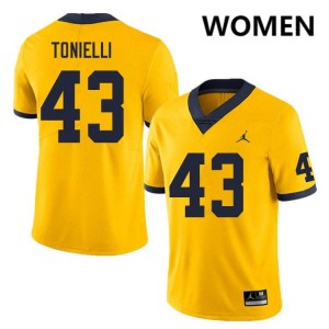 #43 Deakon Tonielli Michigan Wolverines Yellow Womens Jerseys Stitched College Football 443506-318