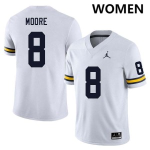 #8 Derrick Moore Michigan White Womens Jersey Stitched College Football 458134-950