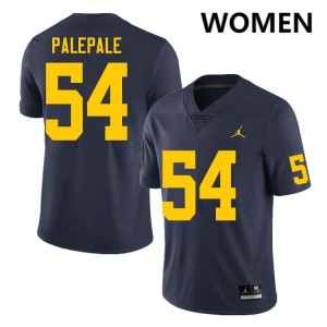 #54 Deyvid Palepale Michigan Wolverines Navy Women's Jersey 2025-26 College Football 398192-358
