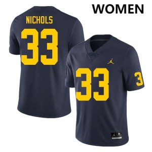 #33 Dominic Nichols Michigan Wolverines Navy Womens Jersey Embroidery College Football 745535-450