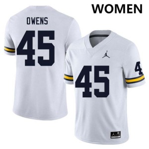 #45 Eli Owens Michigan White Women's Jersey Game College Football 389637-351