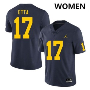 #17 Enow Etta University of Michigan Navy Womens Jersey Replica College Football 975550-185