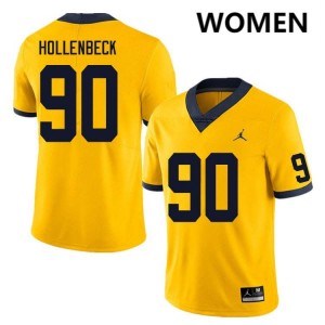 #90 Hudson Hollenbeck Michigan Yellow Women's Jerseys Stitched College Football 587233-269