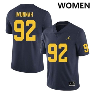#92 Ike Iwunnah Michigan Wolverines Navy Women's Jersey Alumni College Football 183967-668