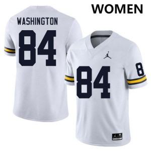 #84 Jacob Washington Wolverines White Women Jerseys Game College Football 711532-835