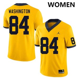 #84 Jacob Washington Michigan Yellow Women Jerseys Stitched College Football 939434-655