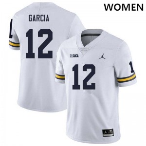#12 Jake Garcia Michigan White Women's Jersey Game College Football 168260-669