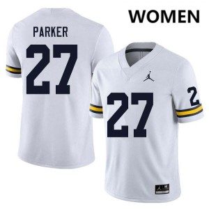 #27 Jasper Parker Wolverines White Women Jersey Limited College Football 940300-529