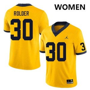 #30 Jimmy Rolder Michigan Yellow Women's Jersey Official College Football 465431-542