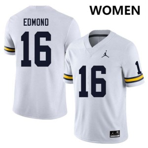 #16 Jo'Ziah Edmond Michigan White Womens Jersey Embroidery College Football 226394-488
