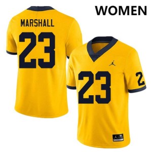 #23 Jordan Marshall Michigan Wolverines Yellow Women's Jersey Stitched College Football 254778-519