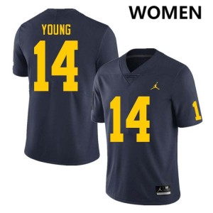 #14 Jordan Young Michigan Navy Womens Jersey Player College Football 665046-379