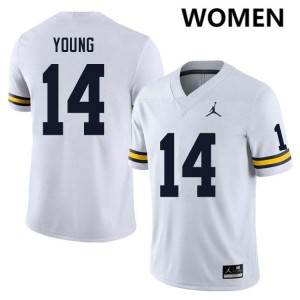#14 Jordan Young Michigan White Womens Jerseys Embroidery College Football 936645-173