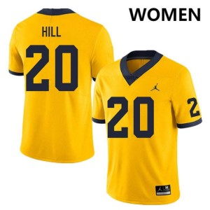#20 Jyaire Hill Michigan Wolverines Yellow Women's Jerseys Limited College Football 551029-979