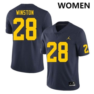 #28 Kainoa Winston Wolverines Navy Womens Jerseys Embroidery College Football 707397-528