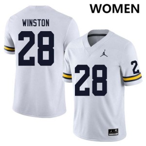 #28 Kainoa Winston Michigan Wolverines White Womens Jerseys Game College Football 421557-144