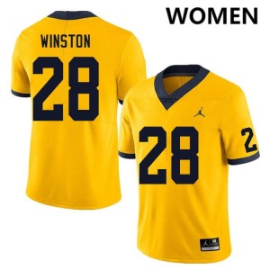#28 Kainoa Winston University of Michigan Yellow Womens Jersey Game College Football 569946-209