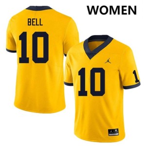 #10 Kendrick Bell Michigan Wolverines Yellow Women Jerseys Player College Football 172147-796